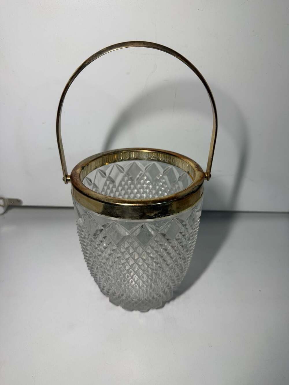 Vintage F.B. Rogers Silver Co. Lead Crystal Ice Bucket with Silver-Plated Rim